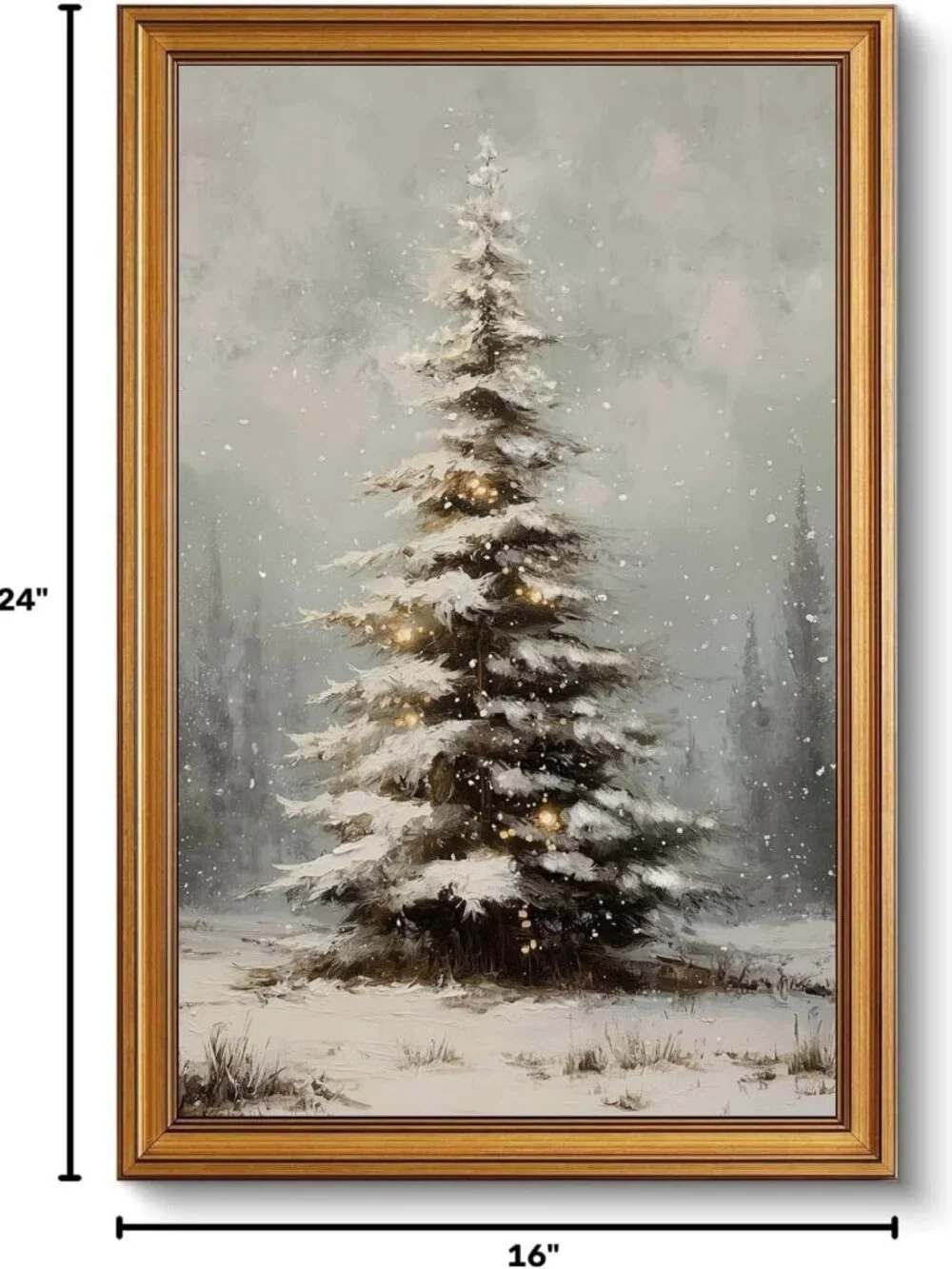 Vintage Christmas Tree Wall Art - Gold Framed Holiday Decor, 16x24 Inch